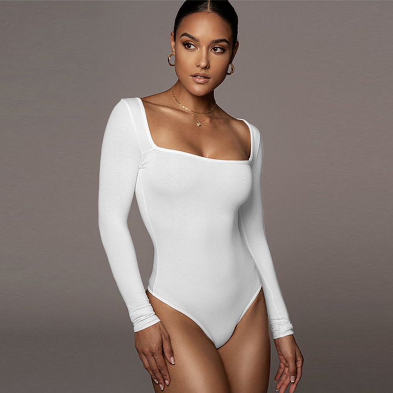 Sexy Slim Fit Slimming Square Collar Bottoming Long Sleeve Jumpsuit - immagine 4